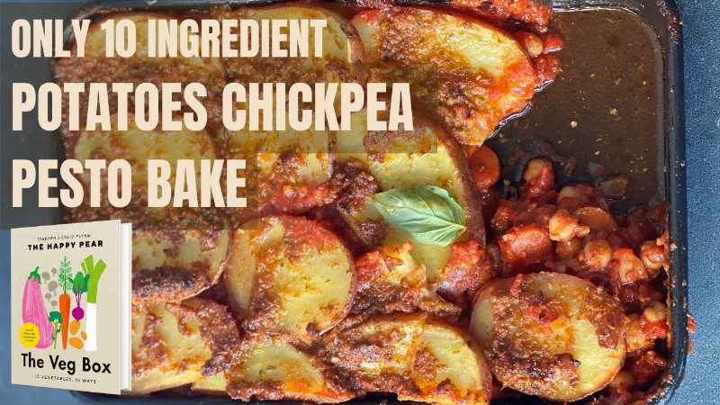 10 Ingredient Potato Chickpea Pesto Bake