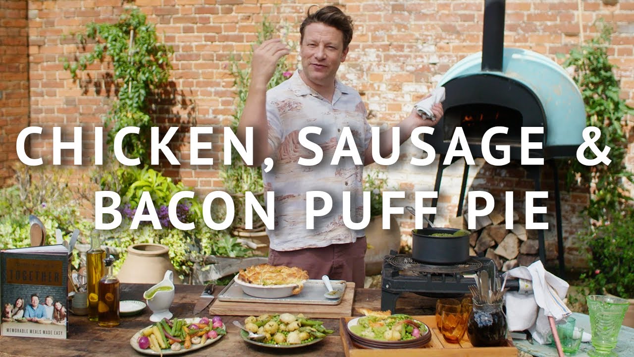 image 0 Chicken Sausage & Bacon Puff Pie : Jamie Oliver