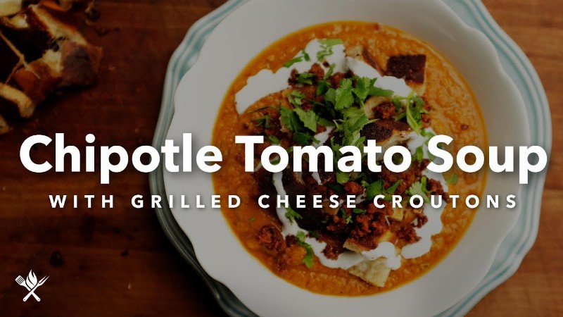 Chipotle Tomato Soup With Grilled Cheese Croutons