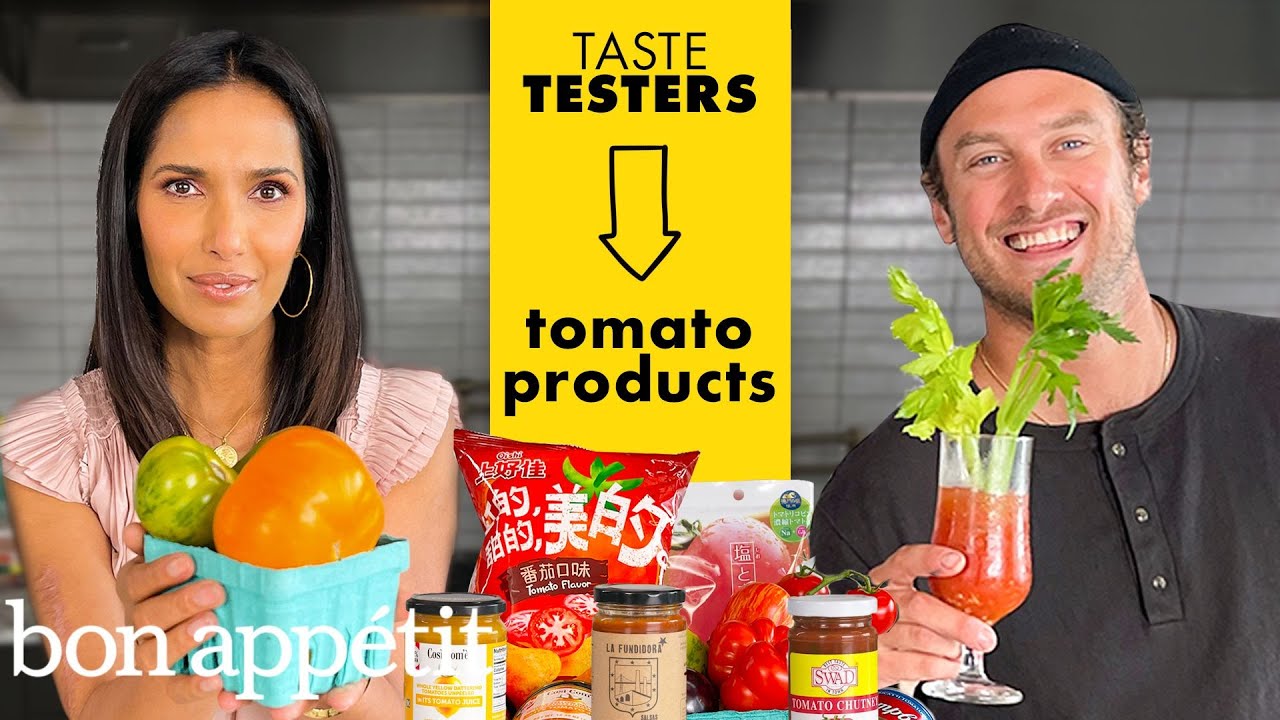 image 0 Padma Lakshmi & Brad Try 9 Tomato Products : Taste Testers : Bon Appétit